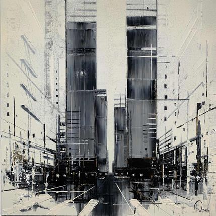 Peinture under the sky par Rey Julien | Tableau Figuratif Feuille d'or, Laque Noir & blanc, Urbain