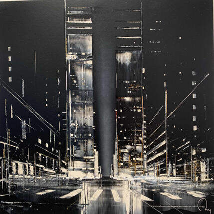 Painting Street life by Rey Julien | Painting Figurative Gold leaf, Lacquer Black & White, Urban