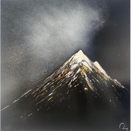 Peinture night star par Rey Julien | Tableau Figuratif Feuille d'or, Laque Nature, Noir & blanc, Paysages