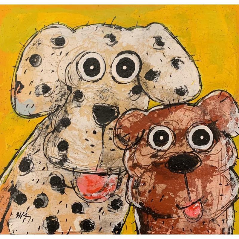 Peinture Les 2 chiens par Maury Hervé | Tableau Art Singulier Animaux