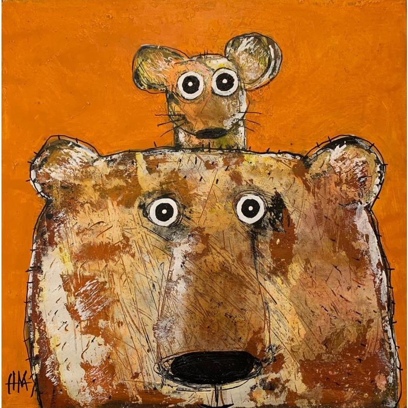 Painting Souris sur l'ours by Maury Hervé | Painting Raw art Animals