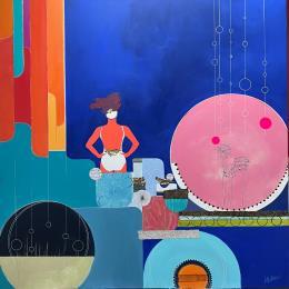 Peinture Riviera par Lau Blou | Tableau Abstrait Acrylique, Carton, Collage Minimaliste