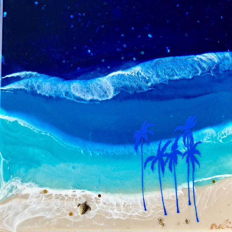 Painting Sérénade sous les palmiers by Aurélie Lafourcade painter | Painting Figurative Landscapes Marine Minimalist Acrylic Resin