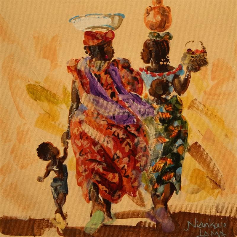 Peinture Les deux dames par Lama Niankoye | Tableau Figuratif Scènes de vie Acrylique