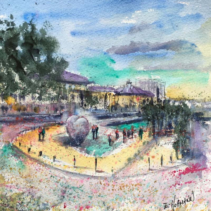 Painting Troyes 178 Rendez-vous au coeur  by Hoffmann Elisabeth | Painting Figurative Urban Watercolor