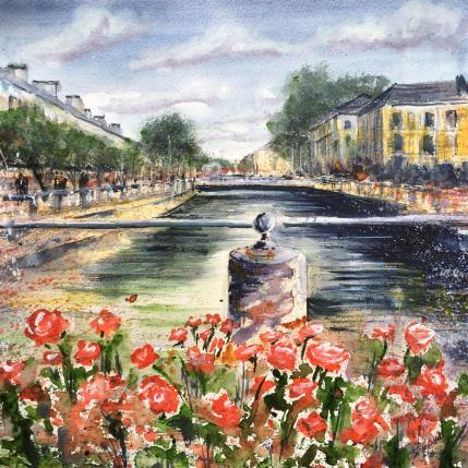 Peinture Troyes 189 Canal fleuri par Hoffmann Elisabeth | Tableau Figuratif Aquarelle Urbain