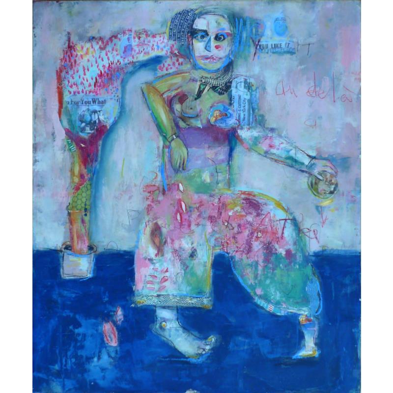 Gemälde Au delà des fleurs von De Sousa Miguel | Gemälde Art brut Acryl, Collage Alltagsszenen