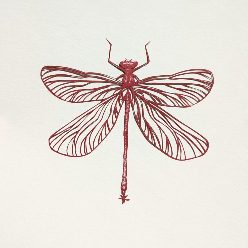 Gemälde Libellule #1 von Atalanta Vanessa | Gemälde Natur Tiere Pappe Papier