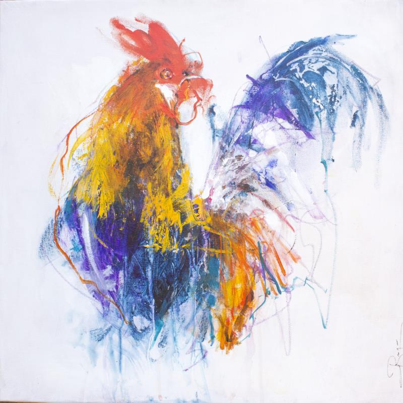 Painting Coq by Bergues Laurent | Painting Figurative Animals Watercolor Acrylic
