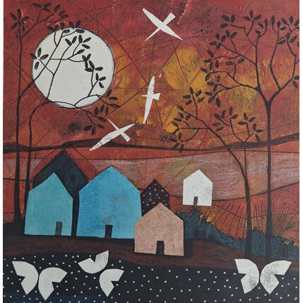 Gemälde Pajaros de la noche von Arias Parera Almudena | Gemälde Naive Kunst Acryl, Collage