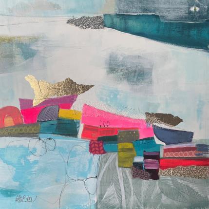 Gemälde Lit de feuilles von Lau Blou | Gemälde Abstrakt Acryl, Blattgold, Collage, Papier Landschaften