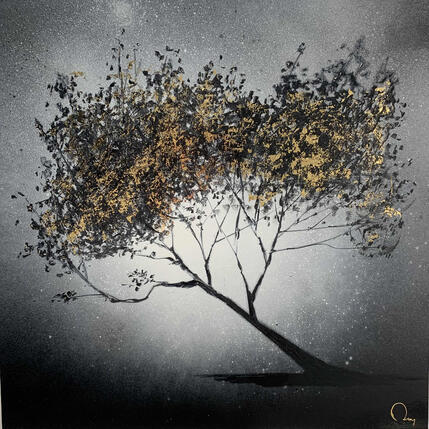 Painting Olivier au matin by Rey Julien | Painting Figurative Gold leaf, Lacquer Black & White, Landscapes, Nature