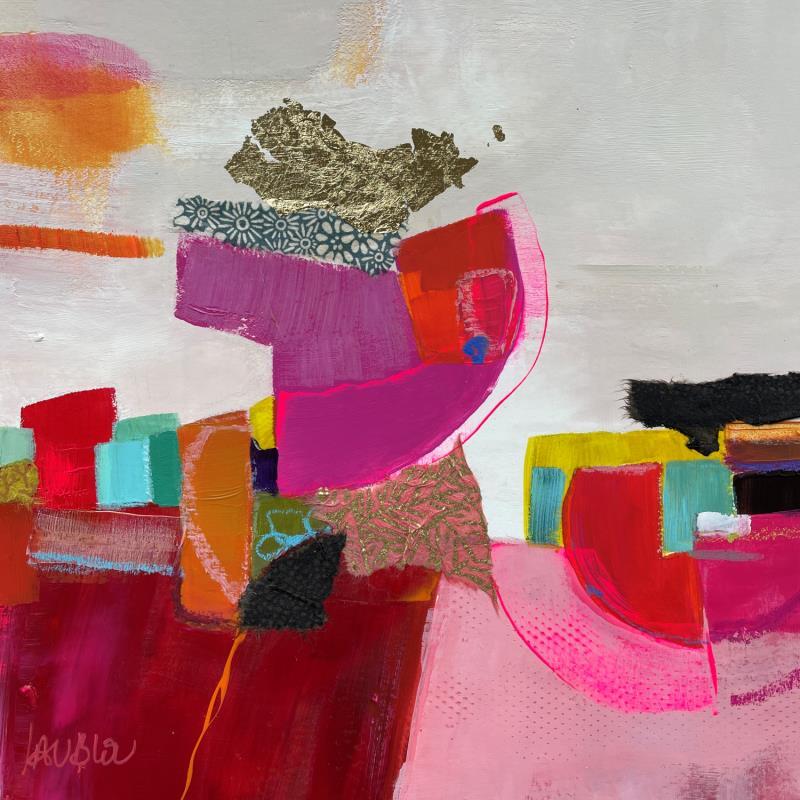 Peinture Coeur brisé par Lau Blou | Tableau Abstrait Paysages Acrylique Collage Feuille d'or