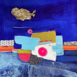 Painting Instant nuit avec toi by Lau Blou | Painting Abstract Acrylic, Gluing, Gold leaf Landscapes, Pop icons