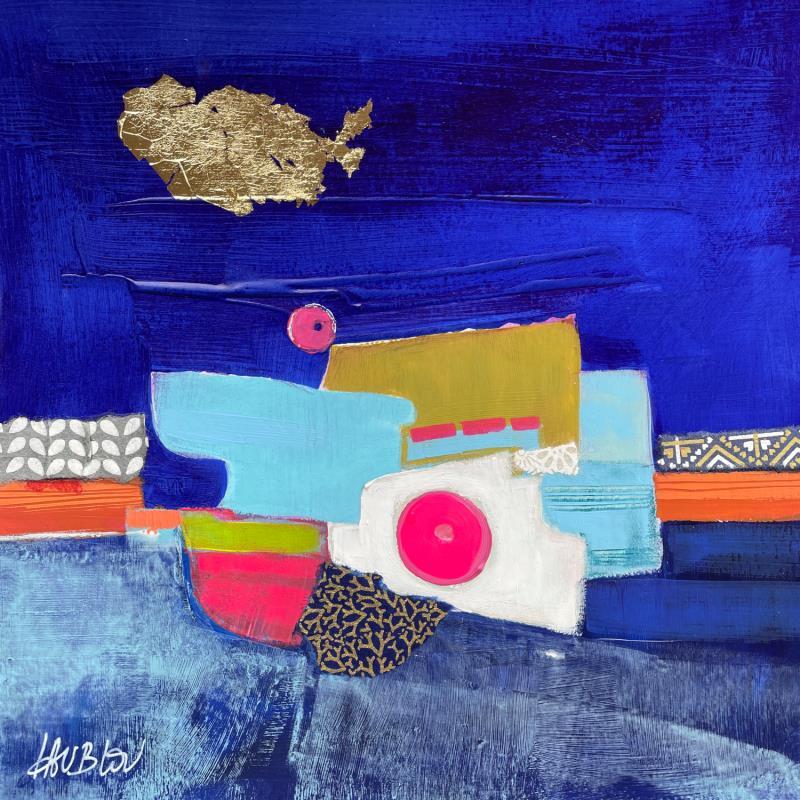 Peinture Instant nuit avec toi par Lau Blou | Tableau Abstrait Paysages Acrylique Collage Feuille d'or