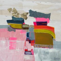 Painting Dérive by Lau Blou | Painting Abstract Acrylic, Gluing, Gold leaf, Paper, Pastel Landscapes