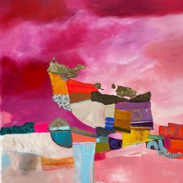 Peinture Les couleurs dansent par Lau Blou | Tableau Abstrait Acrylique, Collage, Feuille d'or, Papier, Pastel Paysages