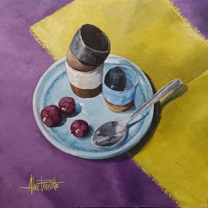 Painting Trois pots by Parisotto Alice | Painting Figurative Oil Black & White, Nature, Still-life