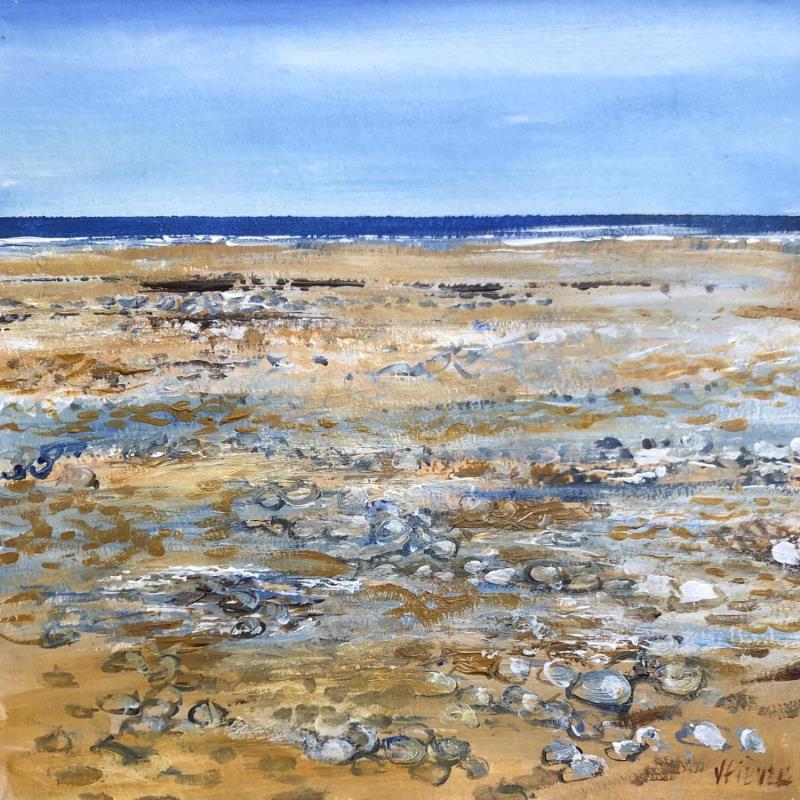 Gemälde Sable et galets von Fièvre Véronique | Gemälde Figurativ Landschaften Marine Natur Acryl