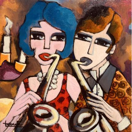 Painting Couple au saxo by Fauve | Painting Figurative Acrylic Life style, Music, Pop icons