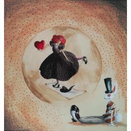 Peinture Dialoghi Fra Pizzi Complicati par Nai | Tableau Surréalisme Acrylique, Collage Animaux, Scènes de vie