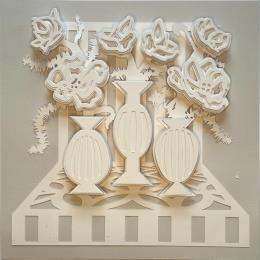 Peinture Three Vases par Ryder Susan | Tableau Figuratif Papier Nature, Natures mortes, Noir & blanc