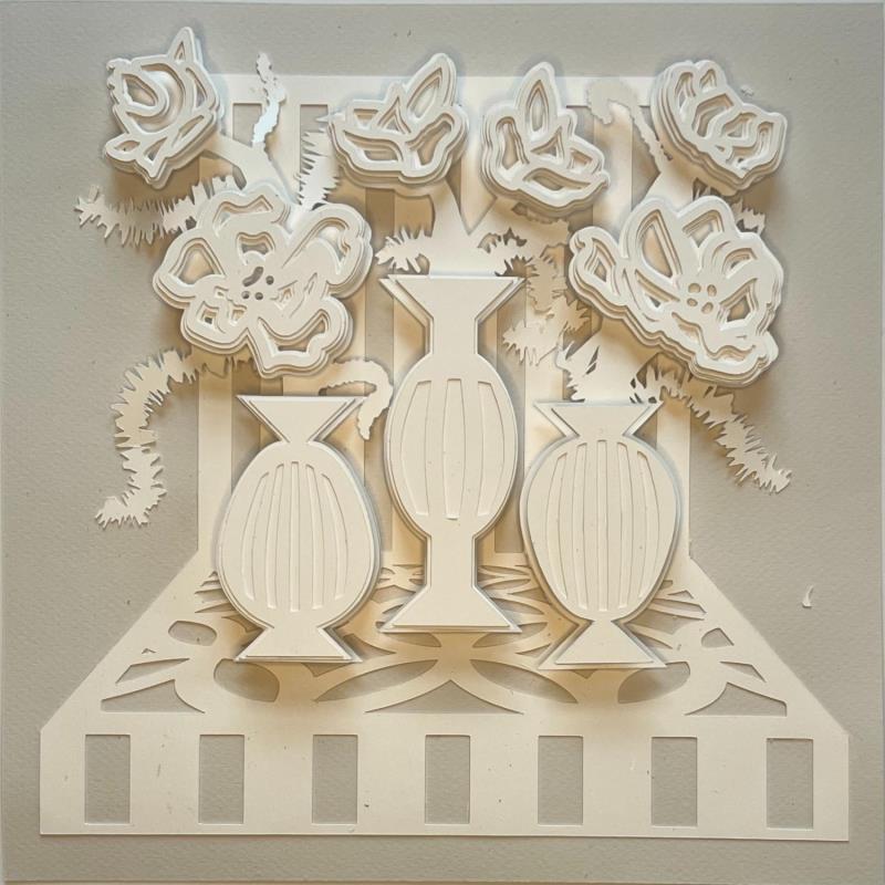 Pintura Three Vases por Ryder Susan | Pintura Figurativo Naturaleza Naturalezas muertas Blanco y negro Papel