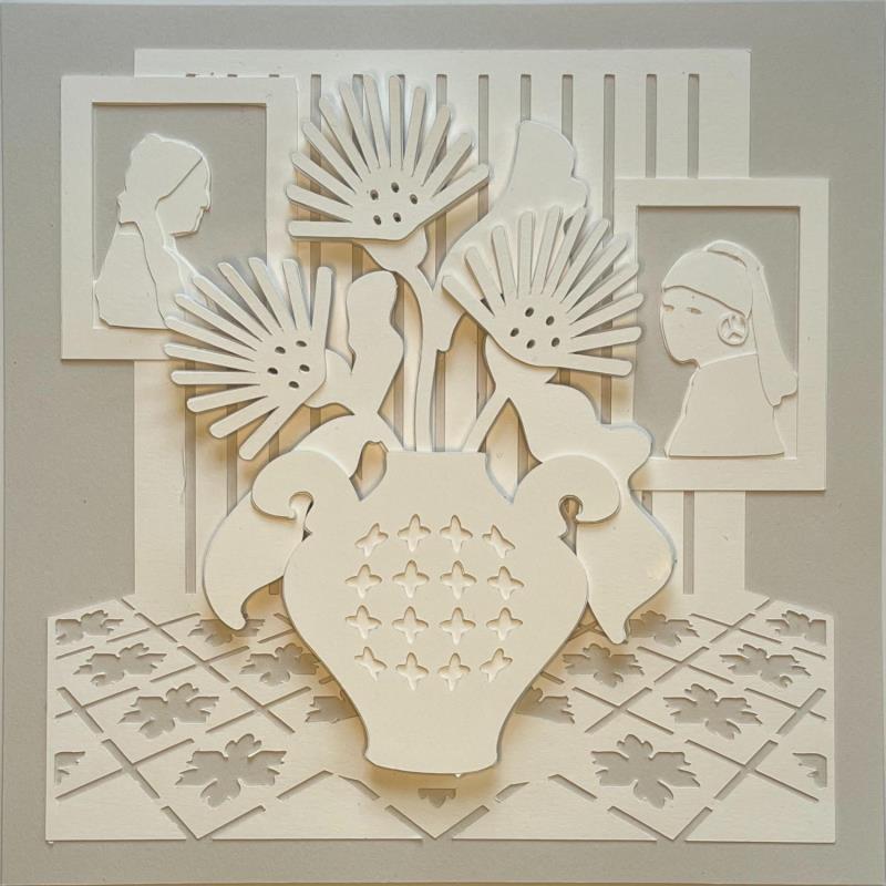 Painting Girl with a peace earring by Ryder Susan | Painting Figurative Nature Minimalist Black & White Paper