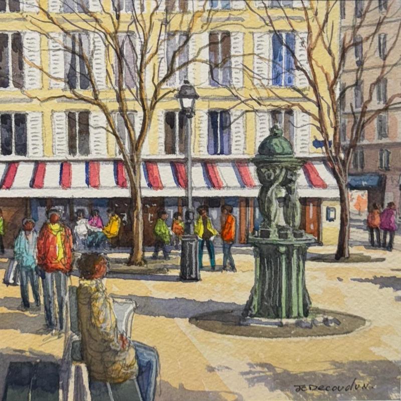 Gemälde Le café Bonaparte à St Germain des Prés von Decoudun Jean charles | Gemälde Figurativ Urban Aquarell