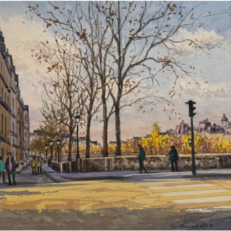 Gemälde L'Île Saint-Louis von Decoudun Jean charles | Gemälde Figurativ Urban Aquarell