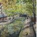 Gemälde Le Canal St Martin von Decoudun Jean charles | Gemälde Figurativ Urban Aquarell