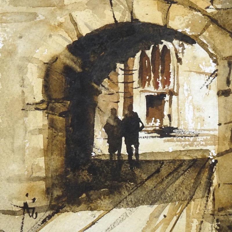 Gemälde Une curiosité bien placée von Abbatucci Violaine | Gemälde Figurativ Aquarell