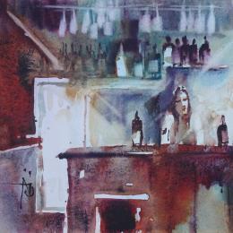 Painting Bientôt la fin du service by Abbatucci Violaine | Painting Figurative Watercolor Pop icons