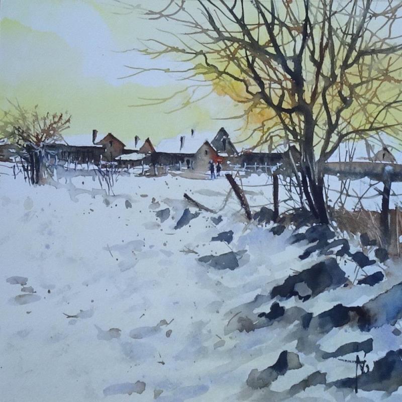 Painting Le hameau imaginaire by Abbatucci Violaine | Painting Figurative Watercolor