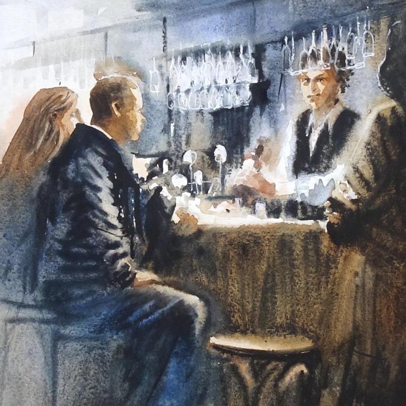 Painting Une fin de soirée en toute intimité by Abbatucci Violaine | Painting Figurative Watercolor