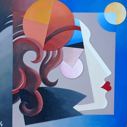 Gemälde Au soleil von Gustavsen Karl | Gemälde Figurativ Acryl, Collage, Holz, Papier Alltagsszenen, Modus, Porträt