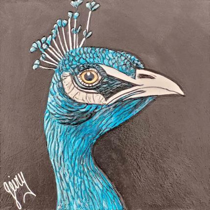Painting Paon Bleu by Geiry | Painting Subject matter Acrylic, Marble powder, Pigments Animals, Nature