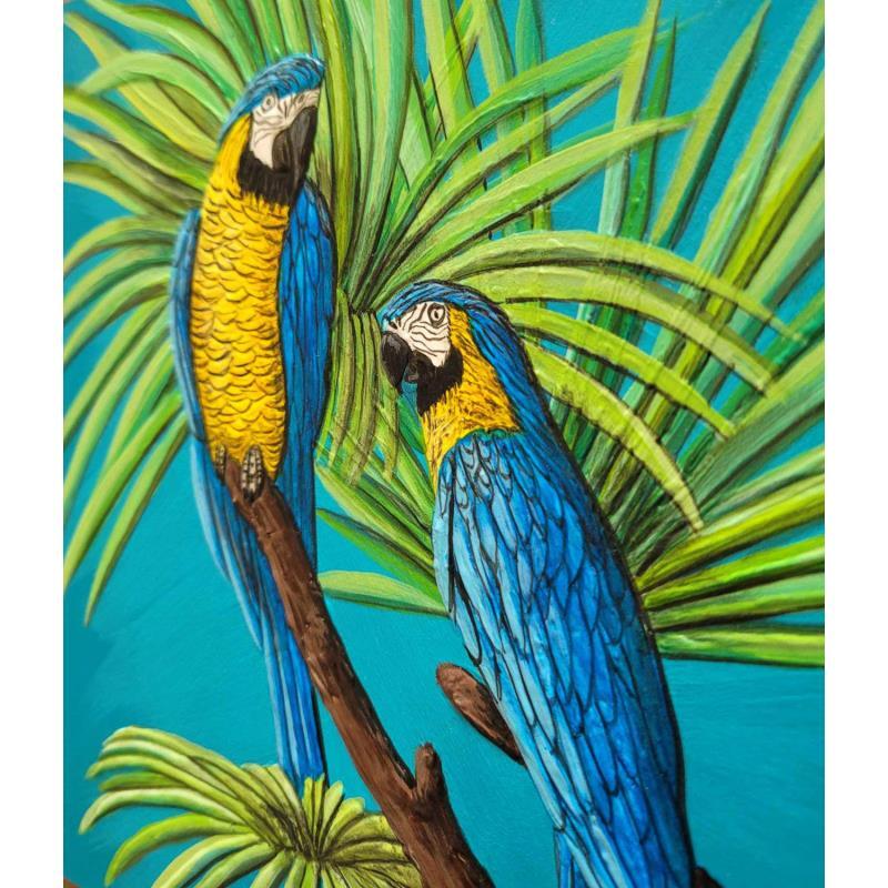 Gemälde Ara bleu von Geiry | Gemälde Materialismus Natur Tiere Acryl Pigmente Marmorpulver
