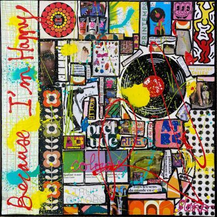 Gemälde Because I 'm happy von Costa Sophie | Gemälde Pop-Art Acryl, Collage, Upcycling