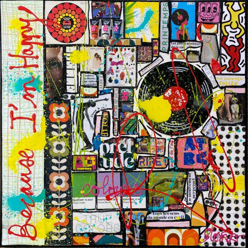 Painting Because I 'm happy by Costa Sophie | Painting Pop-art Acrylic Gluing Upcycling