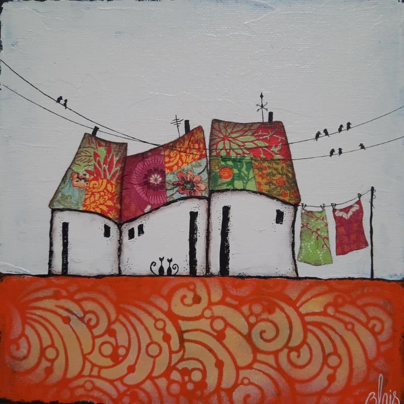 Peinture sérénité 41 par Blais Delphine | Tableau Art naïf Paysages Acrylique Collage