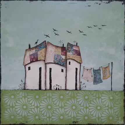 Peinture sérénité 33 par Blais Delphine | Tableau Art Singulier Acrylique, Collage Paysages