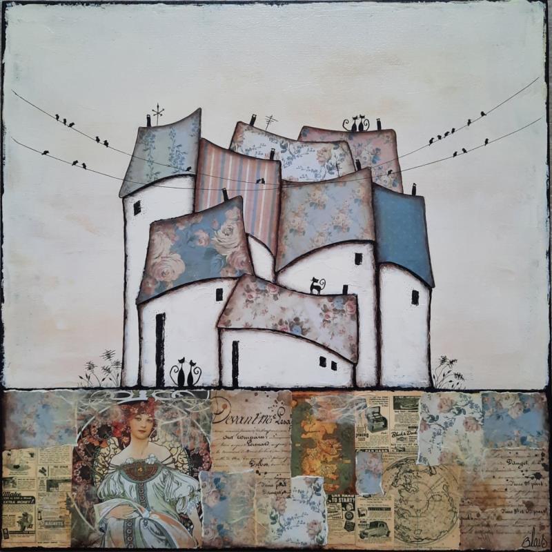 Gemälde sérénité 34 von Blais Delphine | Gemälde Figurativ Landschaften Acryl Collage