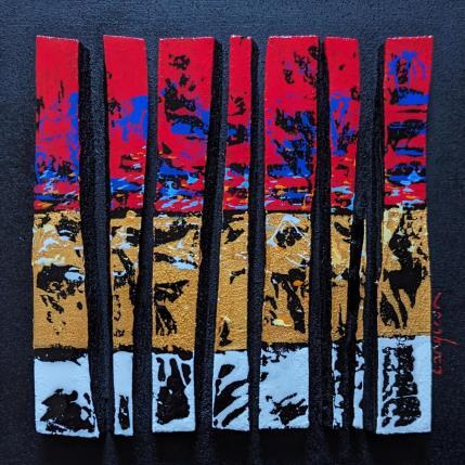 Peinture Bc8 impression rouge or blanc bleu par Langeron Luc | Tableau Matiérisme Acrylique, Bois, Résine
