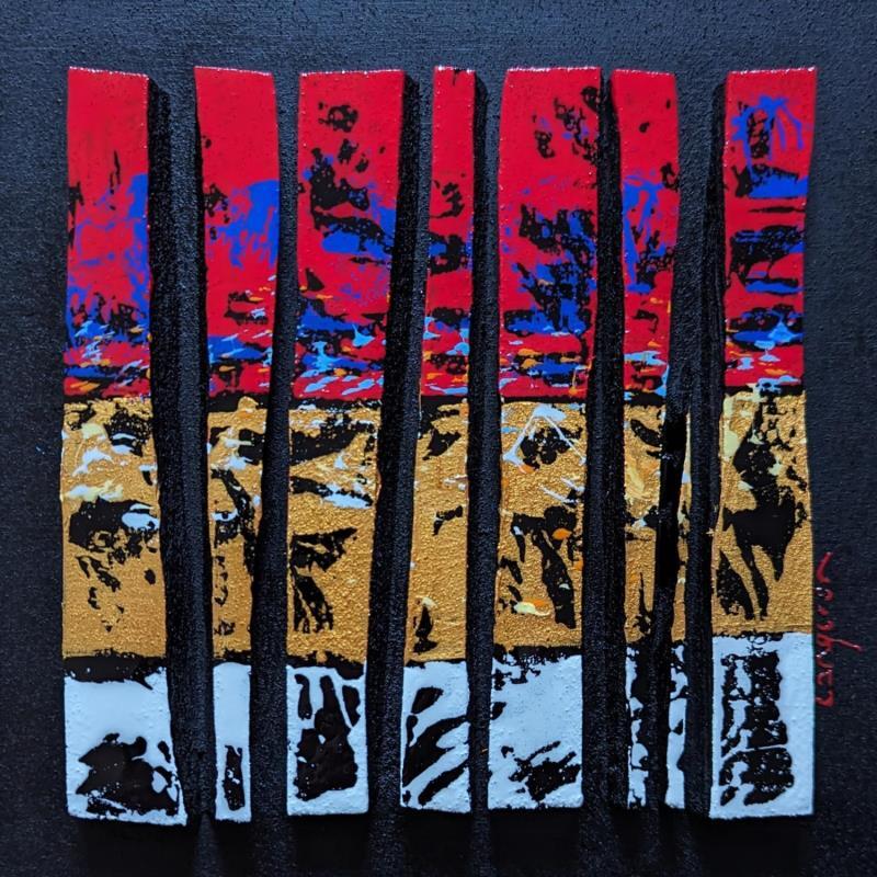 Peinture Bc8 impression rouge or blanc bleu par Langeron Luc | Tableau Matiérisme Bois Acrylique Résine
