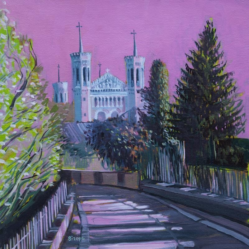 Painting Notre-Dame de Fourvière en rose by Sirope Rémy | Painting Figurative Architecture Oil