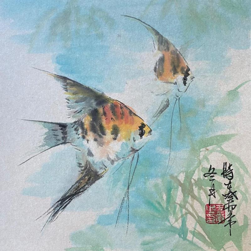 Peinture Fish par Yu Huan Huan | Tableau Figuratif Nature Animaux Aquarelle Encre
