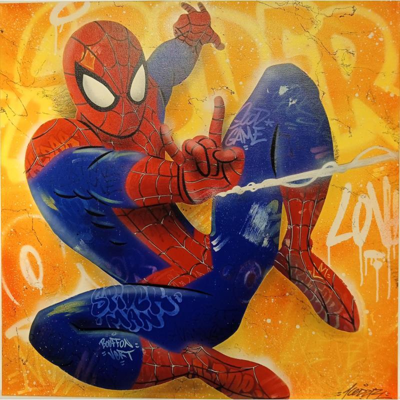 Painting Yellow-Spider by Lemoine Mael | Painting Pop-art Pop icons Graffiti Acrylic