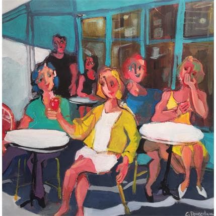 Painting Le café bleu by Doucedame Christine | Painting Figurative Acrylic Life style