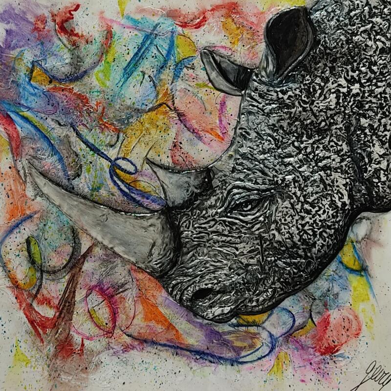 Peinture Rhinocéros par Geiry | Tableau Matiérisme